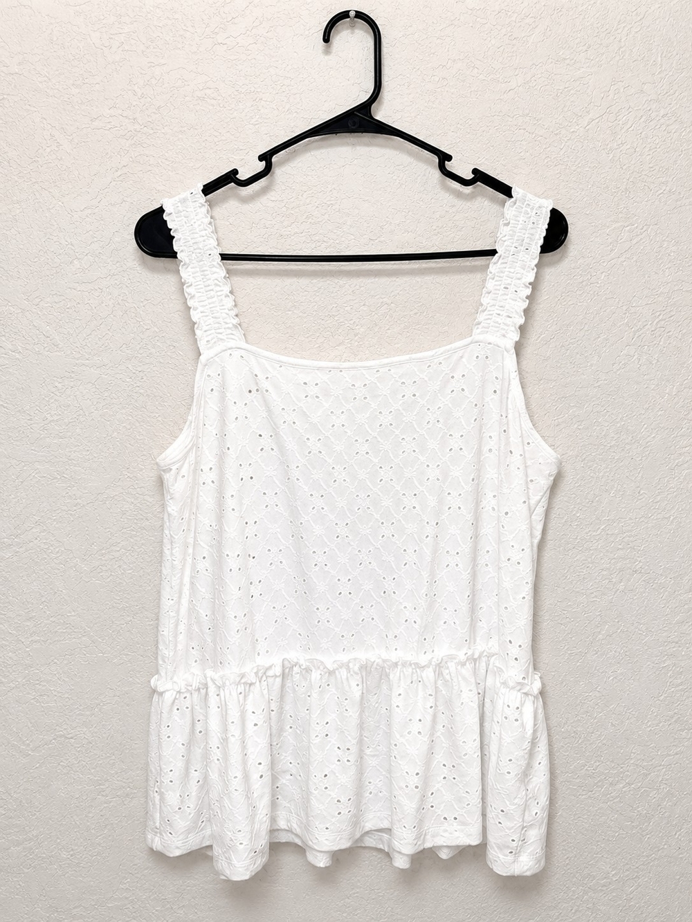 Maurices White Eyelet Peplum Tank with Ruched Straps